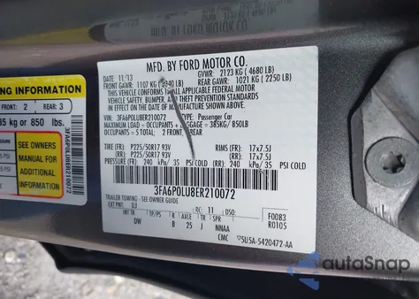 2014 Ford Fusion Hybrid Se из США, поврежденный, VIN 3FA6P0LU8ER210072